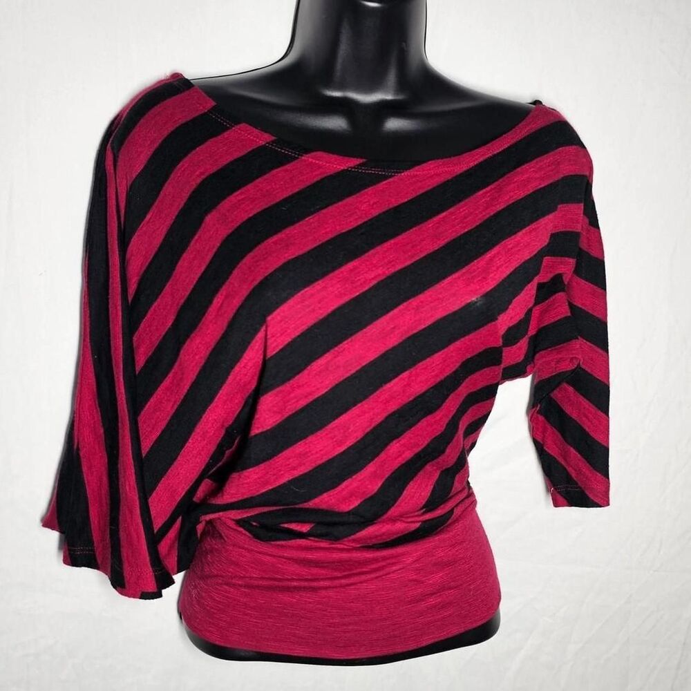 red black stripe assymetrical off the shoulder top